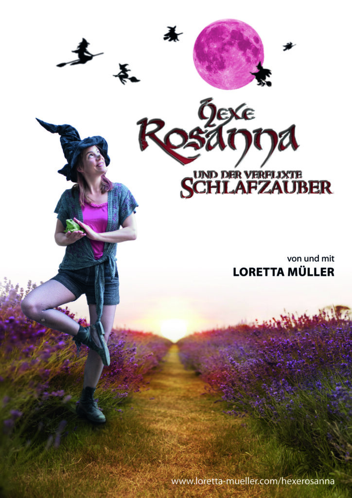 Hexe Rosanna und der verflixte Schlafzauber mit Loretta Müller im Altstadttheater Köpenick. Foto/Grafik: Benjamin Stoll.